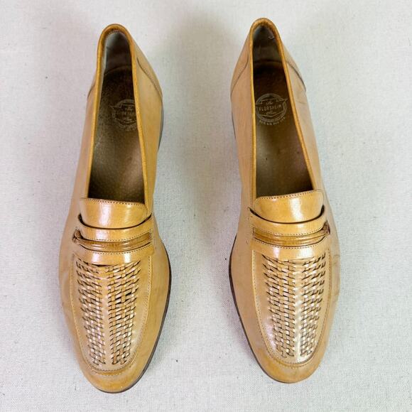 Vintage Florsheim Woven Penny Leather Loafers Men\'s 9.5 Tan Made In Italy Preppy main image 5